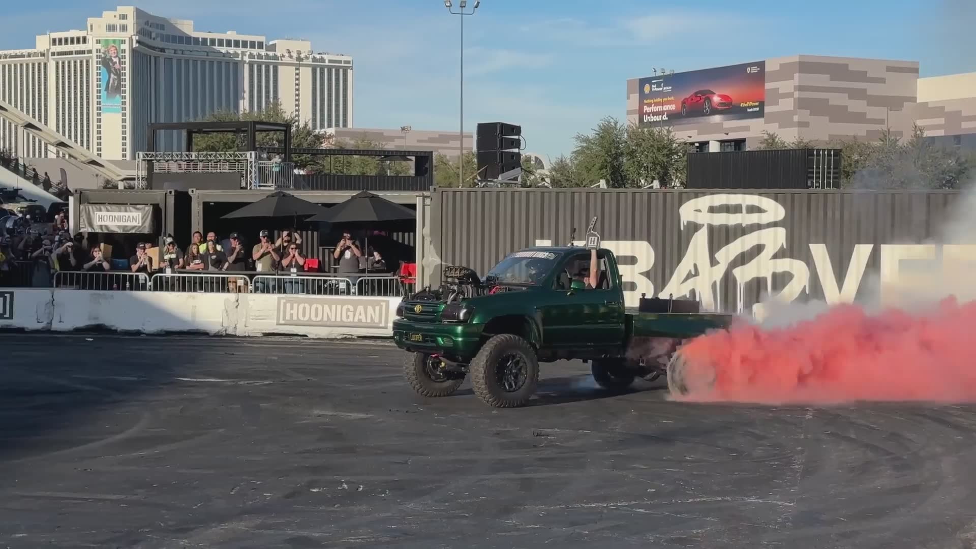 Australian burnout car triggers fire alarms at SEMA