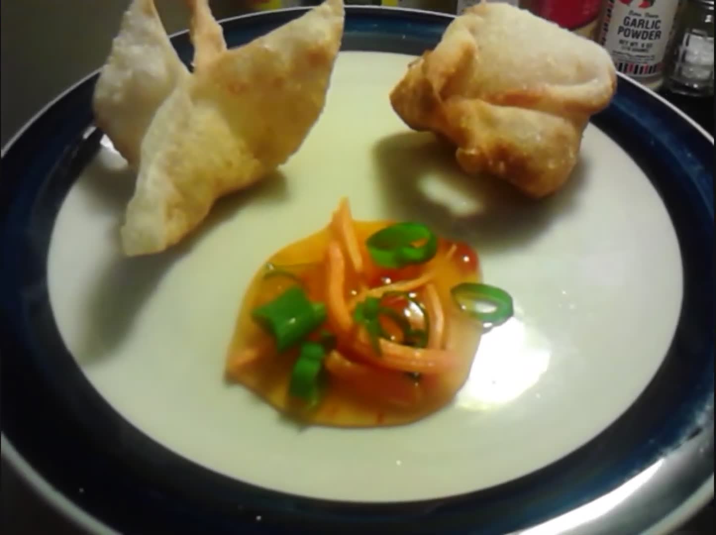 Wonton rangoons with crab and cream cheese