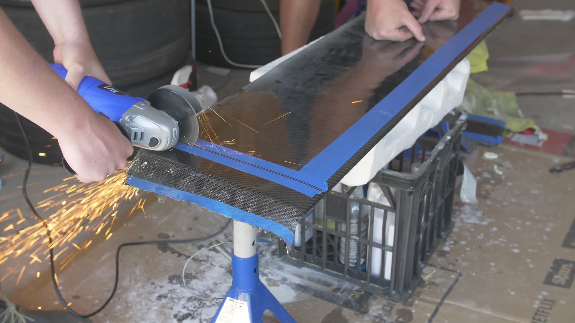 Continued fabrication work on the lightweight race-spec rear wing