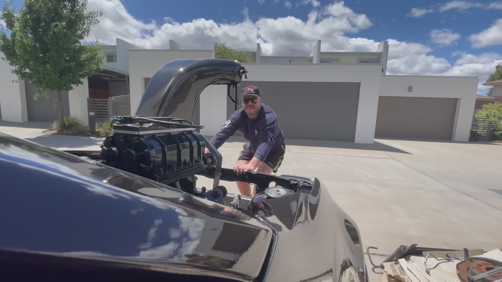 Rolling the competition wagon outside after extensive garage modifications reveal stunning results