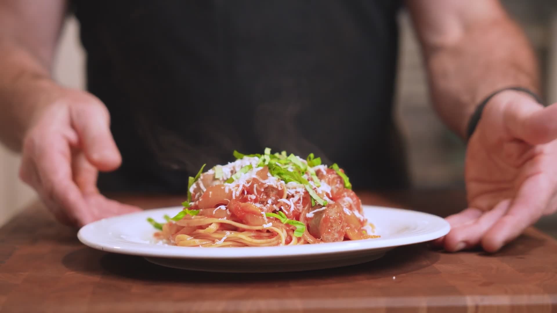 Hearty sausage and tomato sauce over perfectly cooked pasta makes the ultimate comfort meal