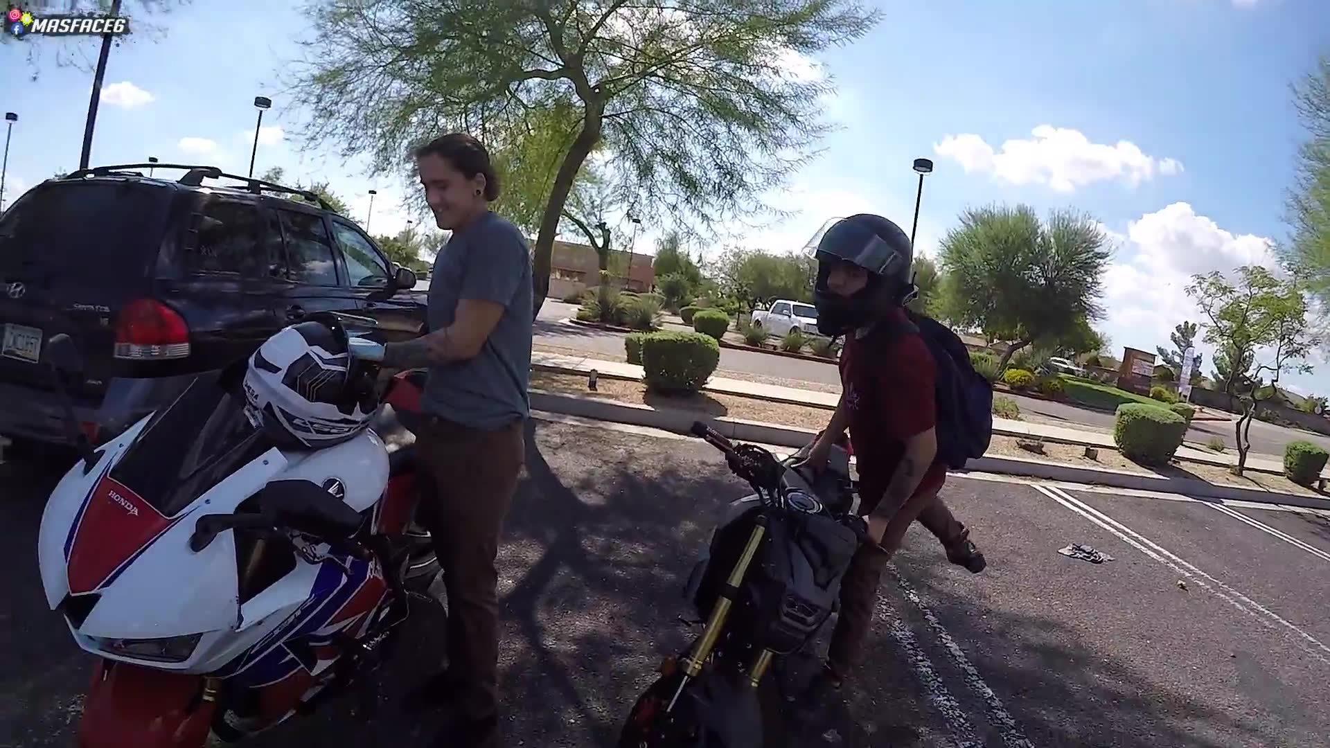 Motorcycle riders offer money to neighborhood kids for successful hoops