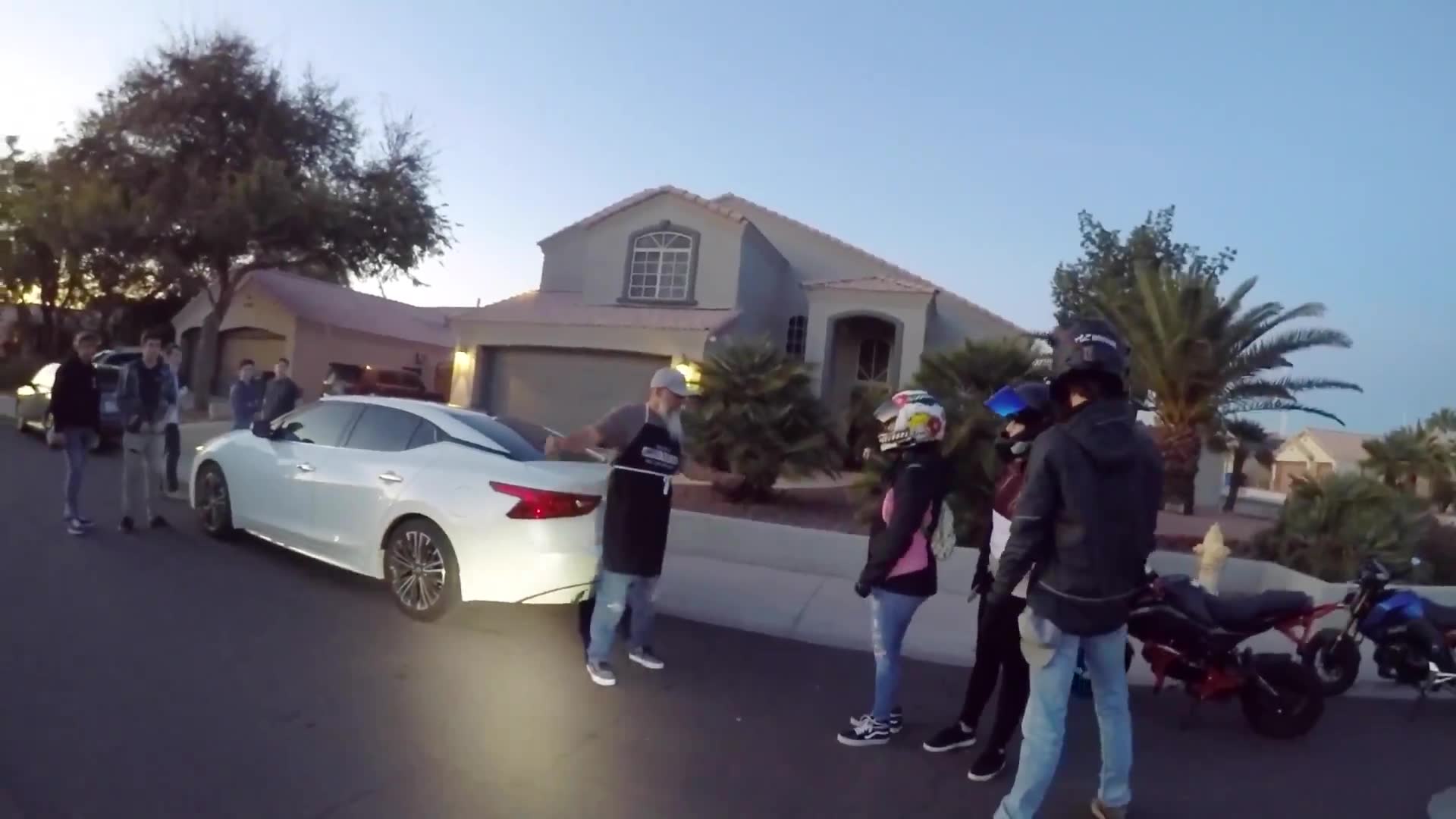 Showing up uninvited to subscriber's birthday celebration on motorcycles