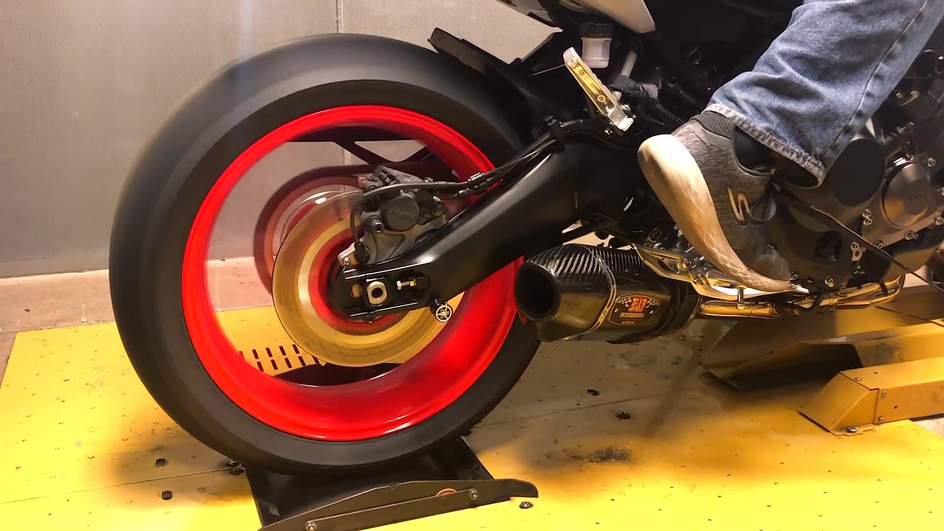 Three motorcycles tested for horsepower with flame-throwing exhaust systems