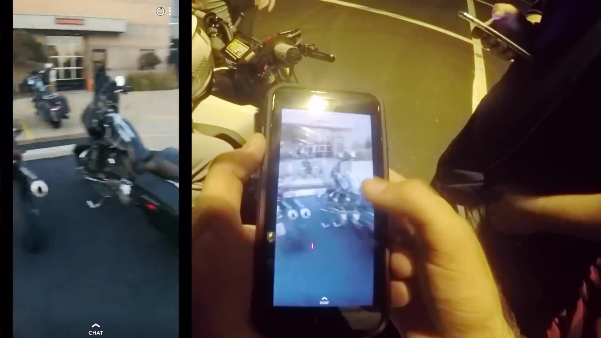 Reading viewer social media messages while riding motorcycle