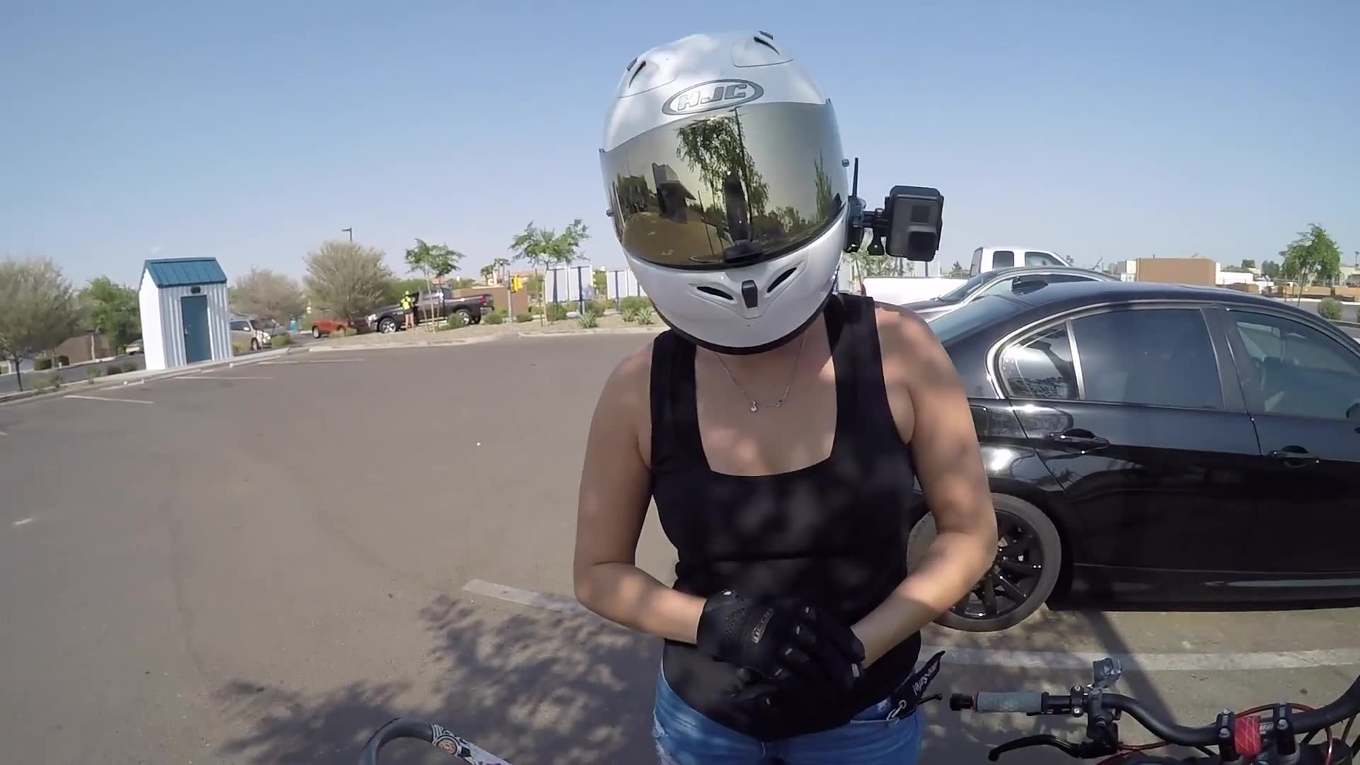 Sister and girlfriend each attempt riding my sport bike separately