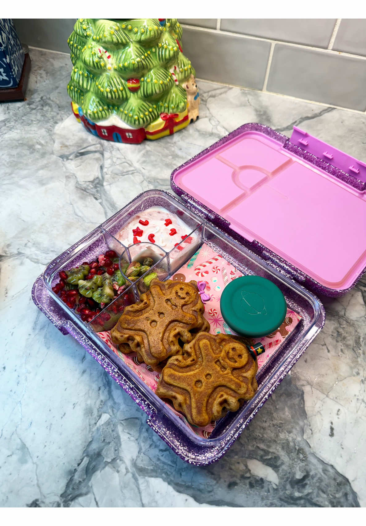 Holiday breakfast lunch | spiced waffles with fruit trees and yogurt
