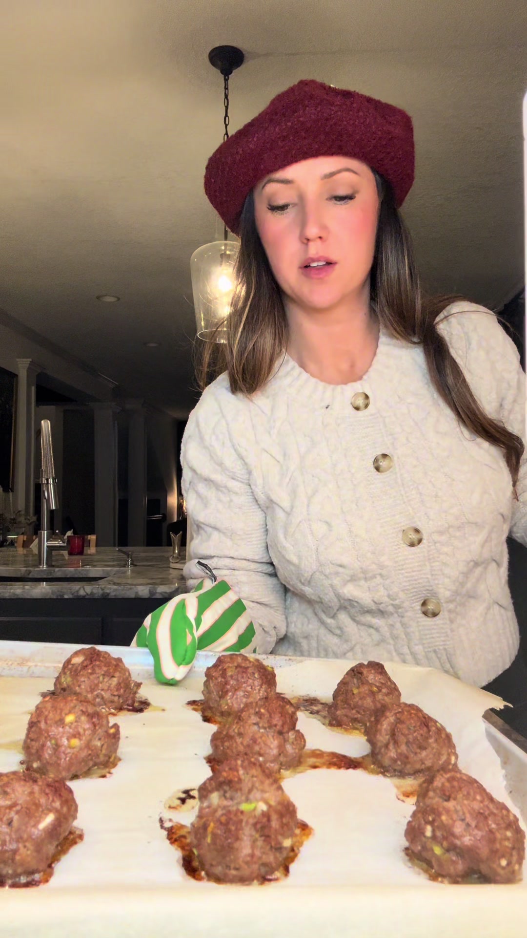 Fresh-baked meatballs presented with satisfying cooking sounds
