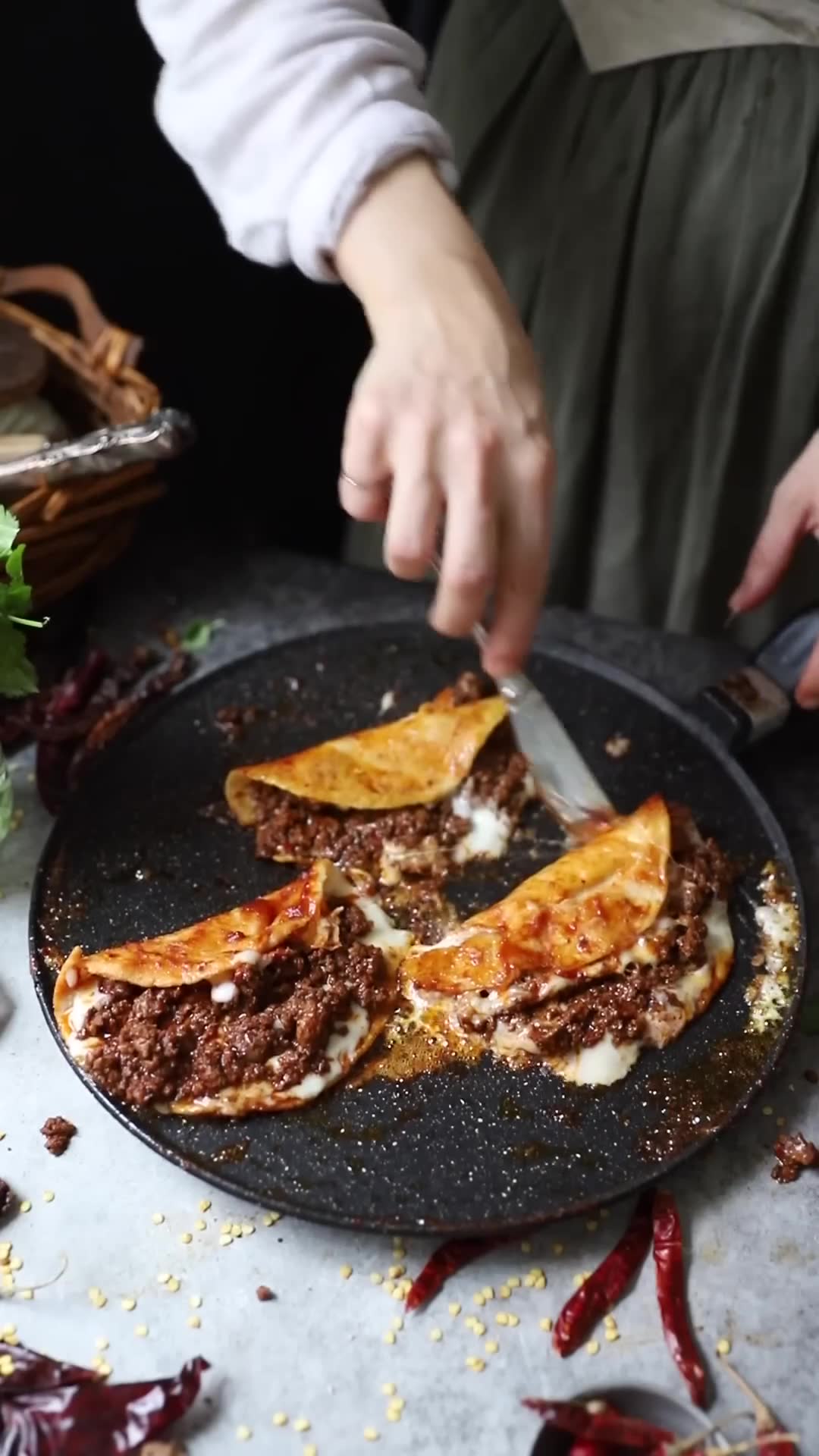 Carne asada and birria beef tacos with cheese-loaded shells