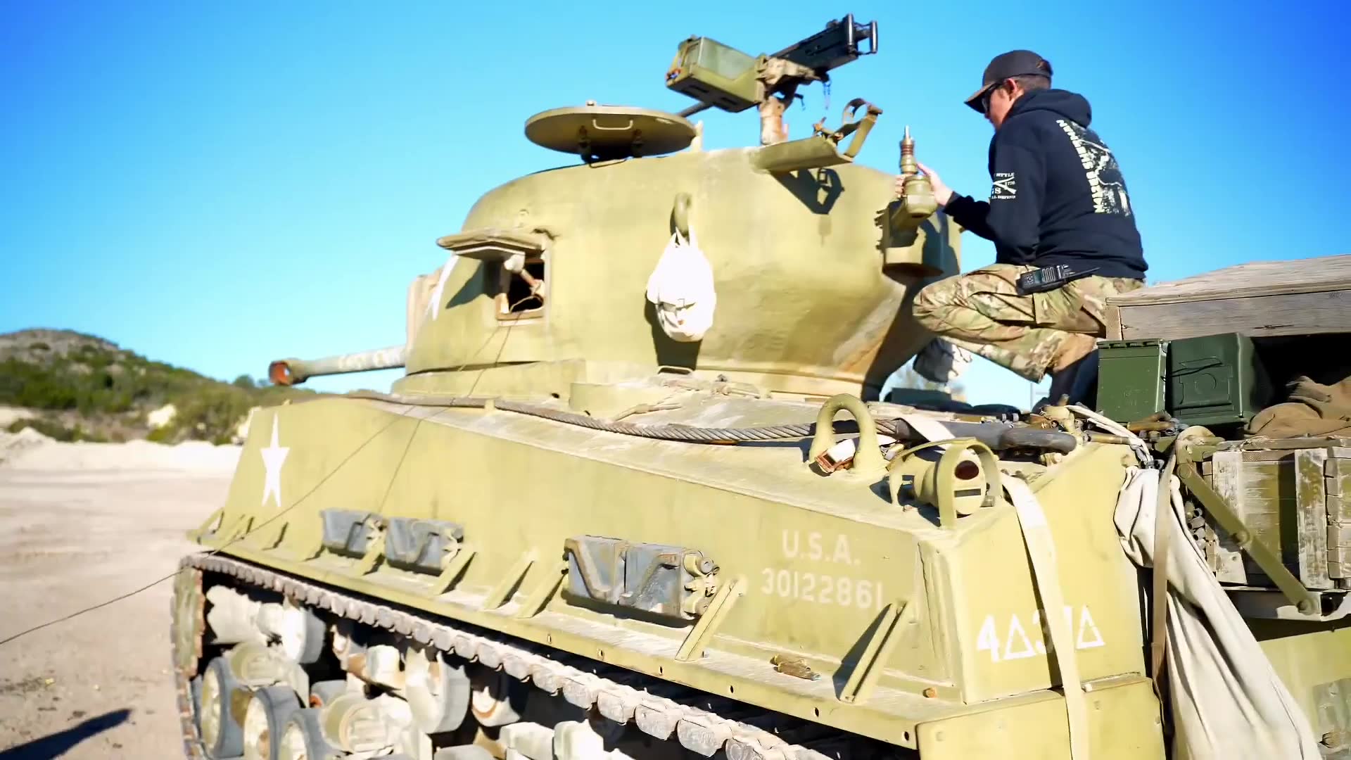 Historic military vehicle live fire demonstration of legendary tank in action
