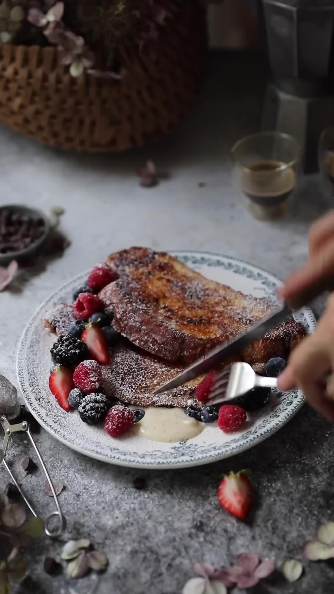 Valentine's breakfast featuring fruit pastries and custard bread