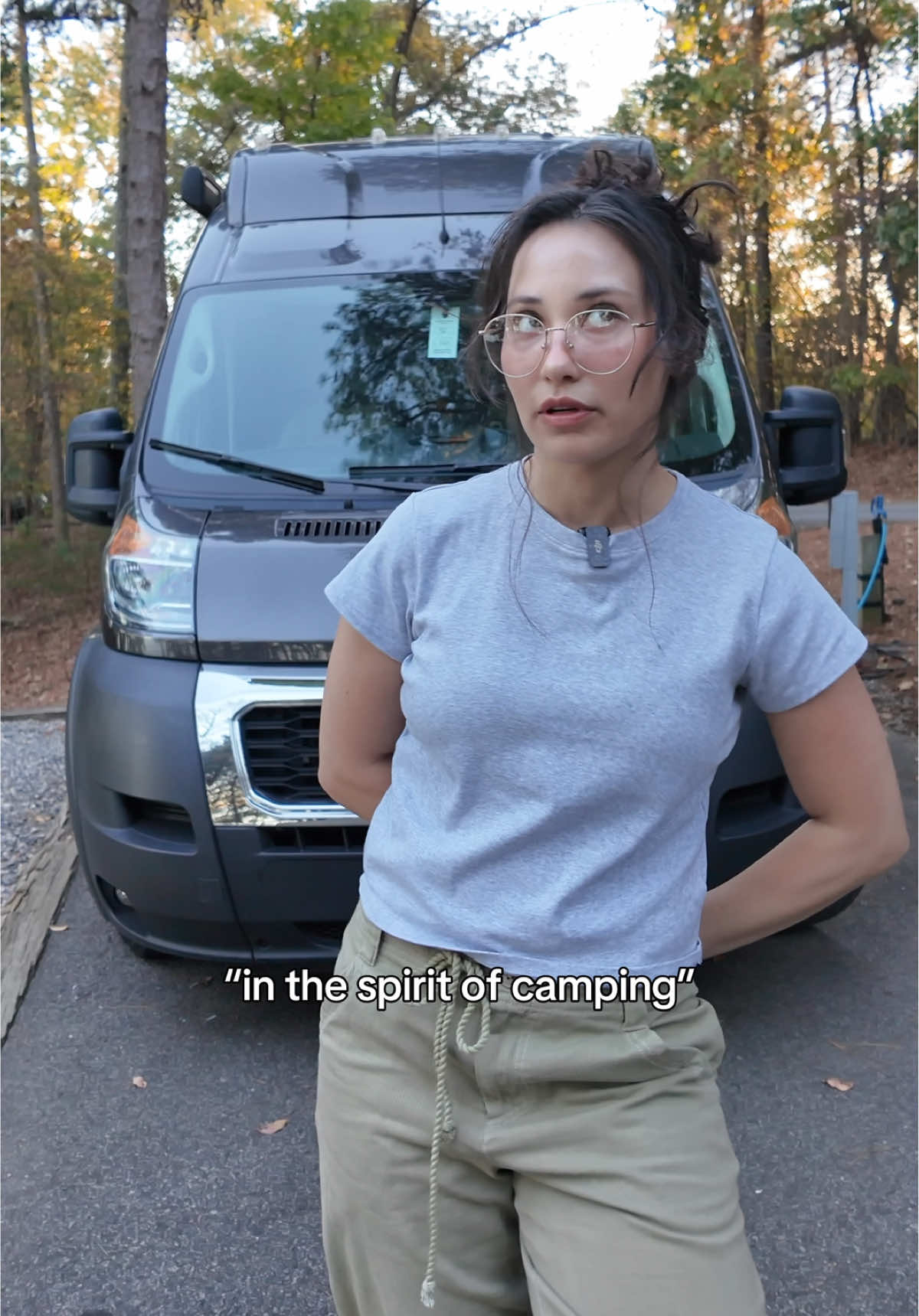 Embracing the camping spirit after being called out for food delivery