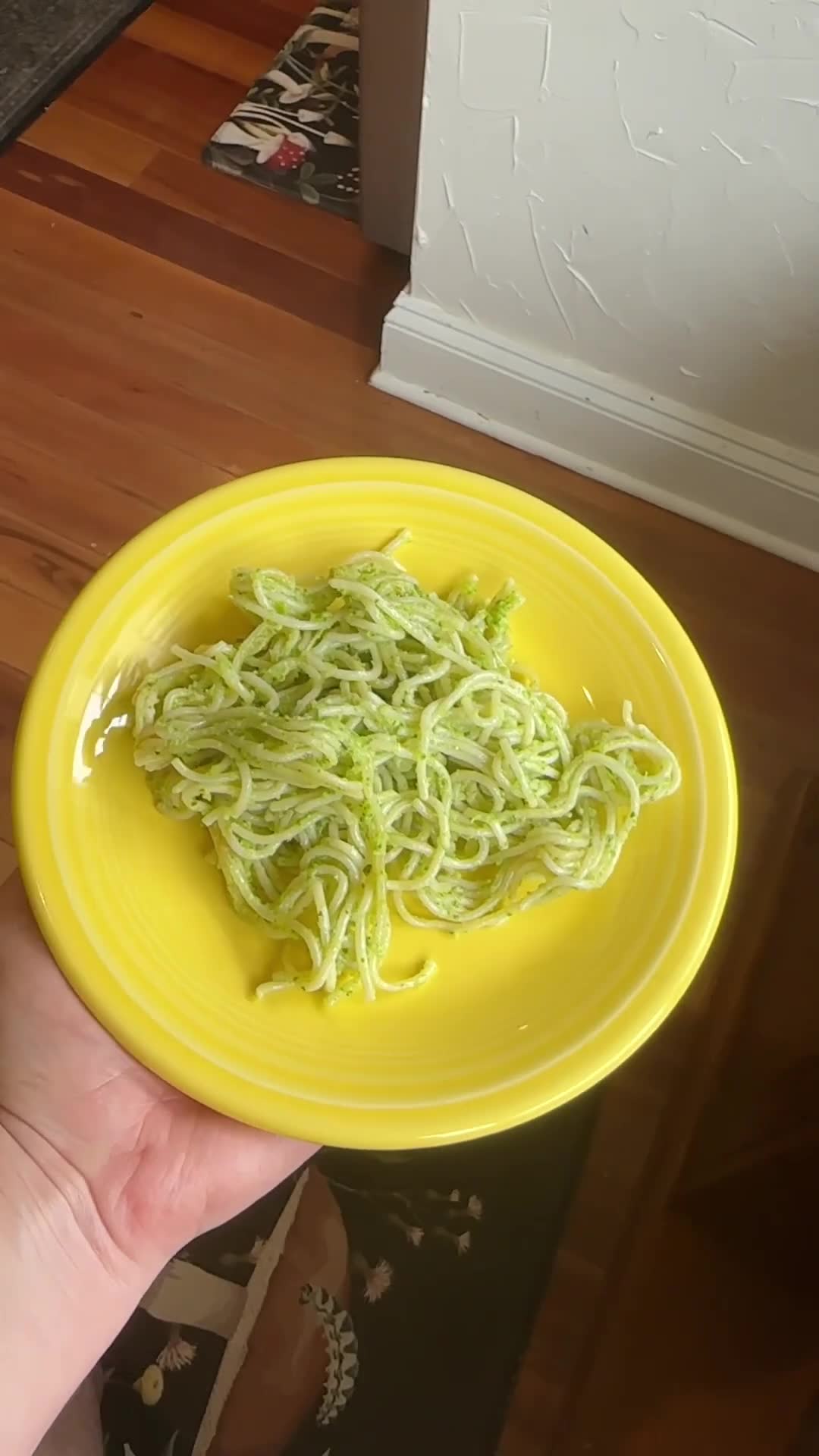 Seasonal pesto made with tender garlic greens