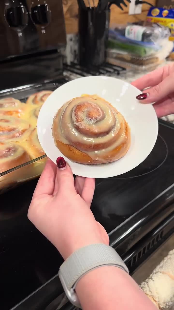 Family vacation treat of warm homemade cinnamon rolls
