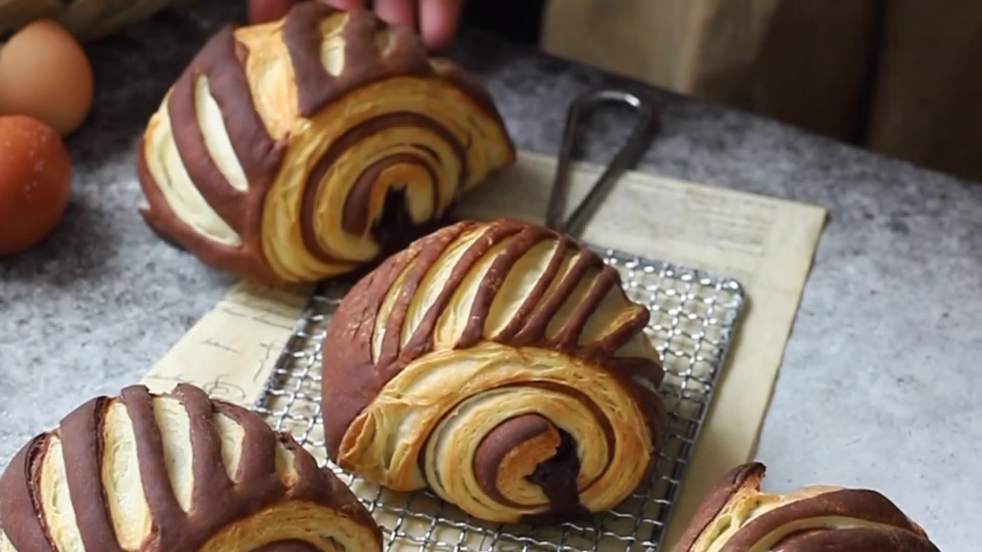 Traditional pain au chocolat with crispy exterior