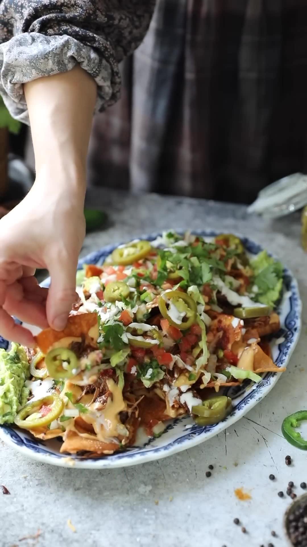 Party appetizers featuring buffalo wings potato salad and birria nachos