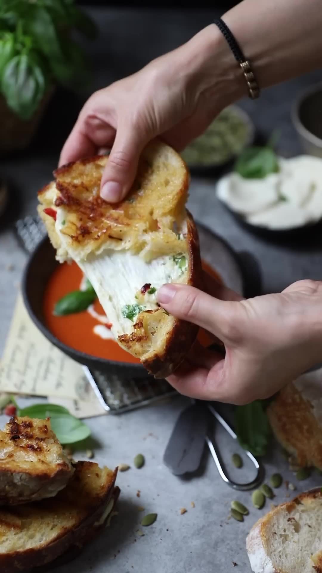 Comfort food duo with crispy mozzarella and grilled cheese tomato soup