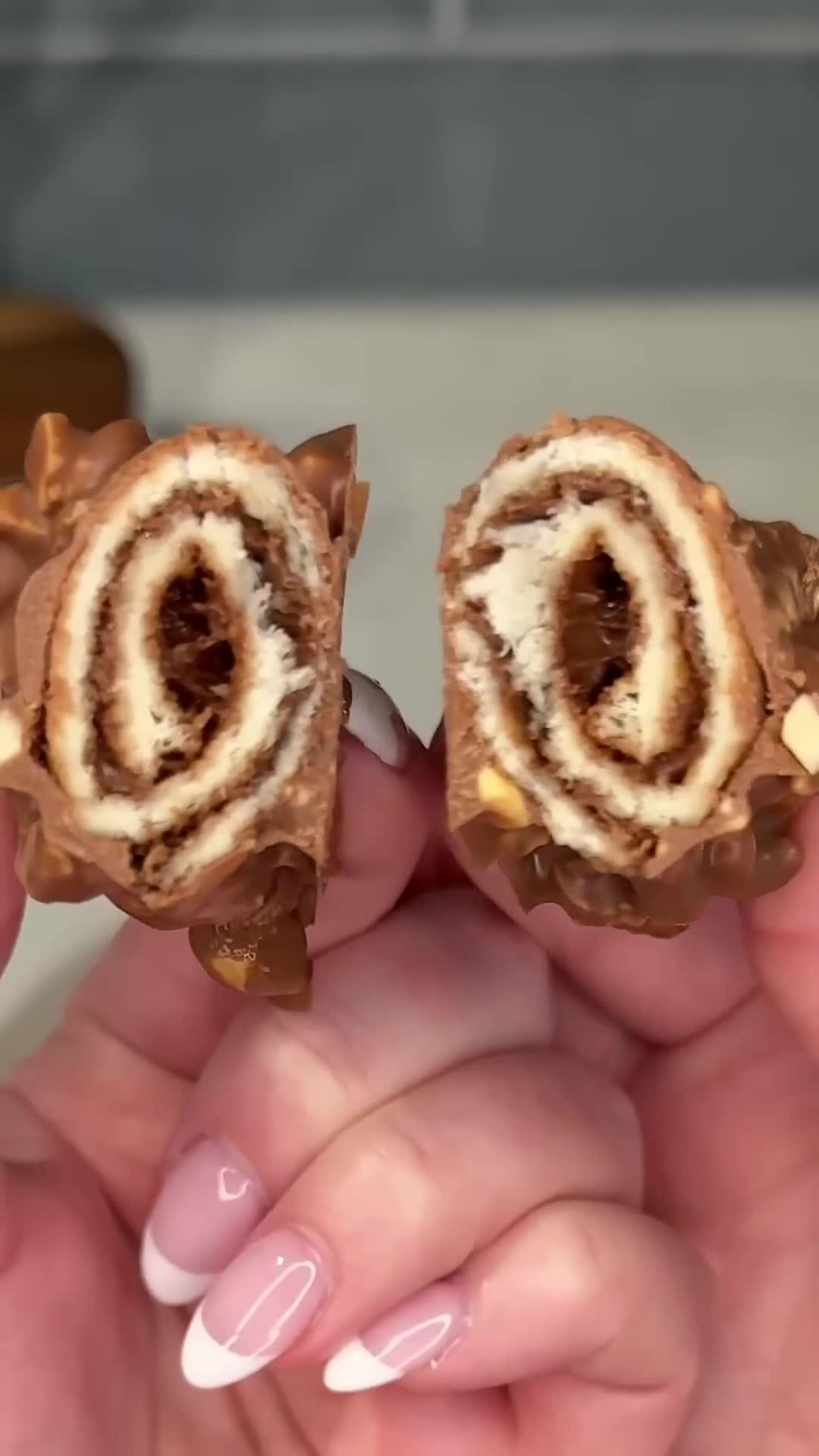 Crispy exterior protects melted hazelnut chocolate inside