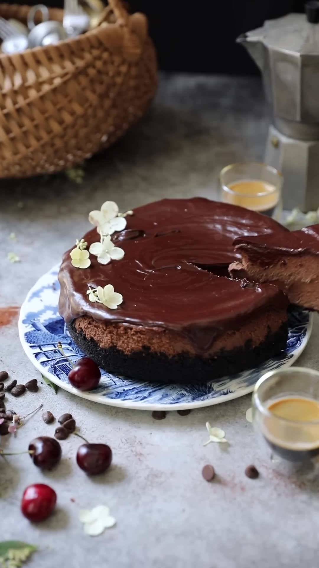 Two cheesecakes with cookie crusts in citrus and chocolate flavors