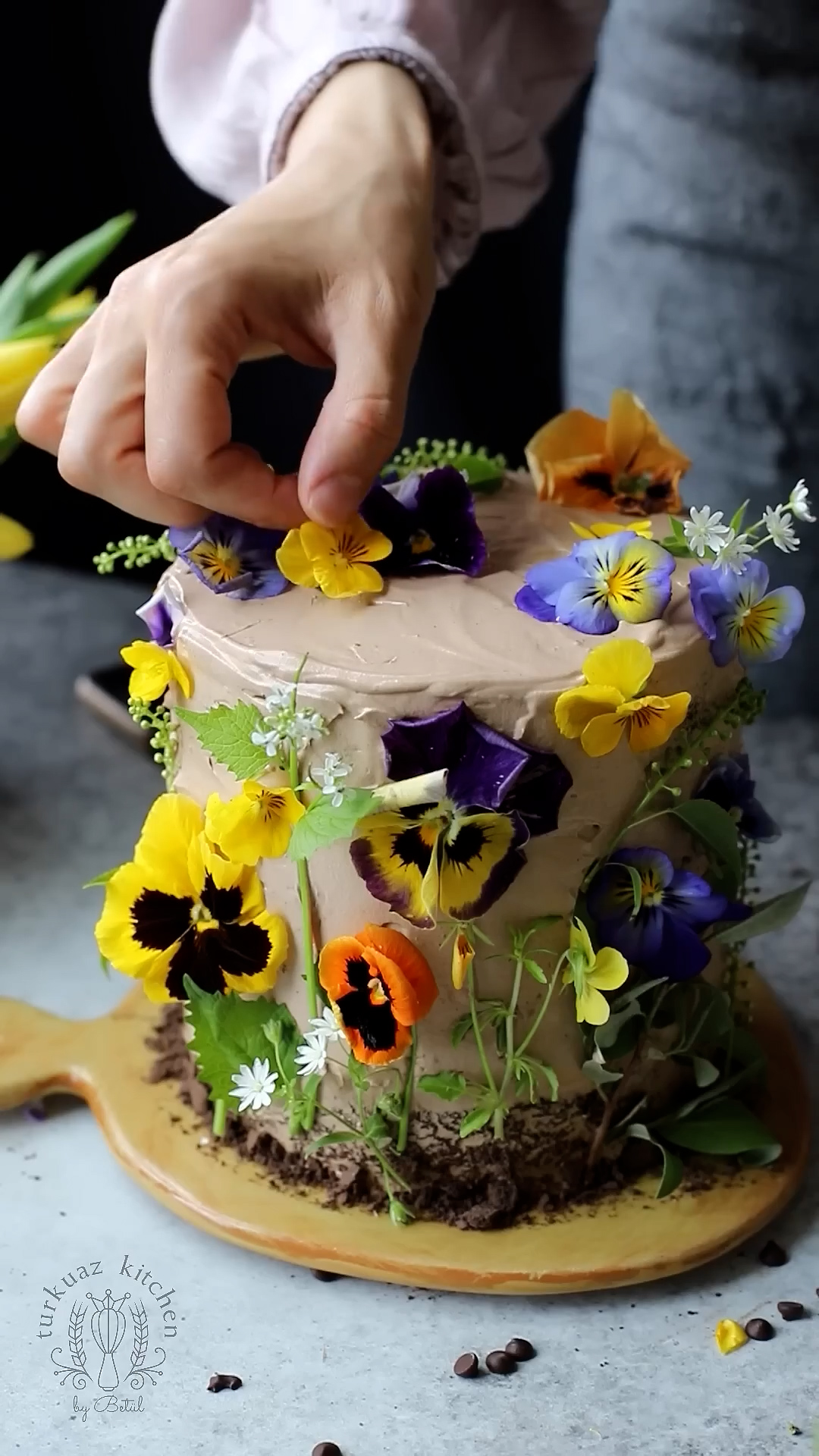 Moist cocoa cake covered in buttercream