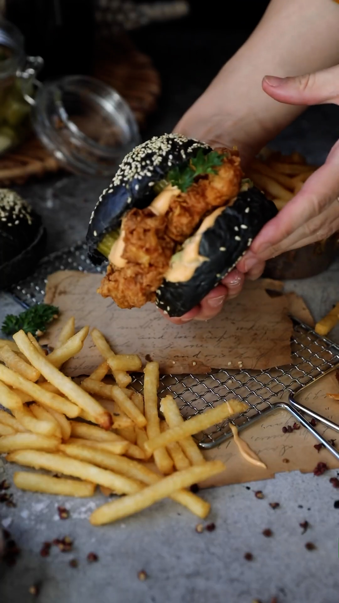 Buttermilk fried chicken on brioche with spicy mayo