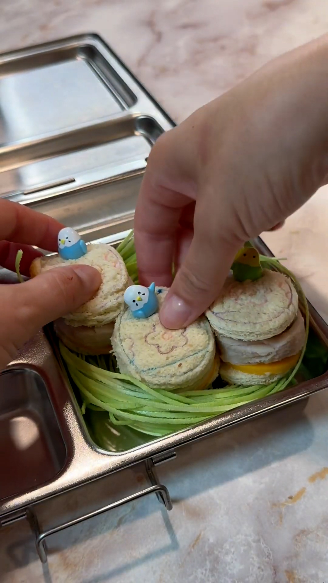 Springtime Easter themed lunchbox with pastel colors and shapes