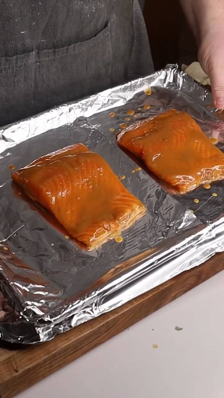 Glazed salmon with sweet miso, mirin, and sesame seed crust
