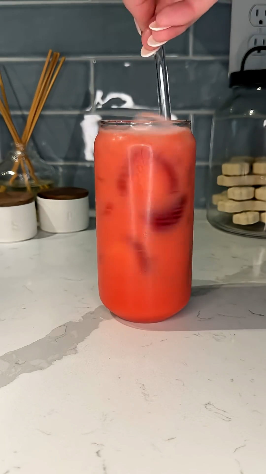 Prebiotic soda mixed with strawberry for refreshing beverage