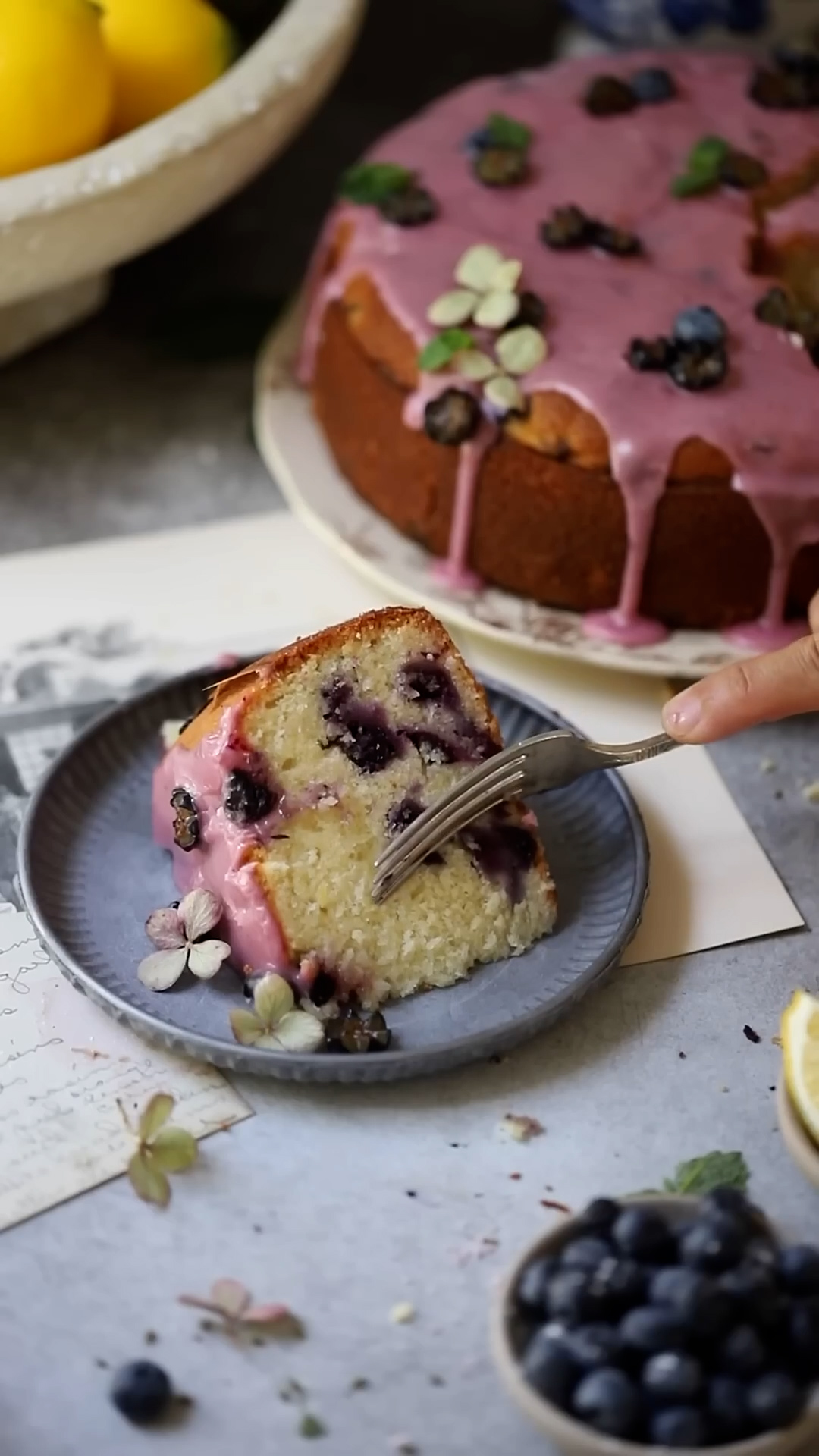 Bright lemon cake studded with fresh blueberries
