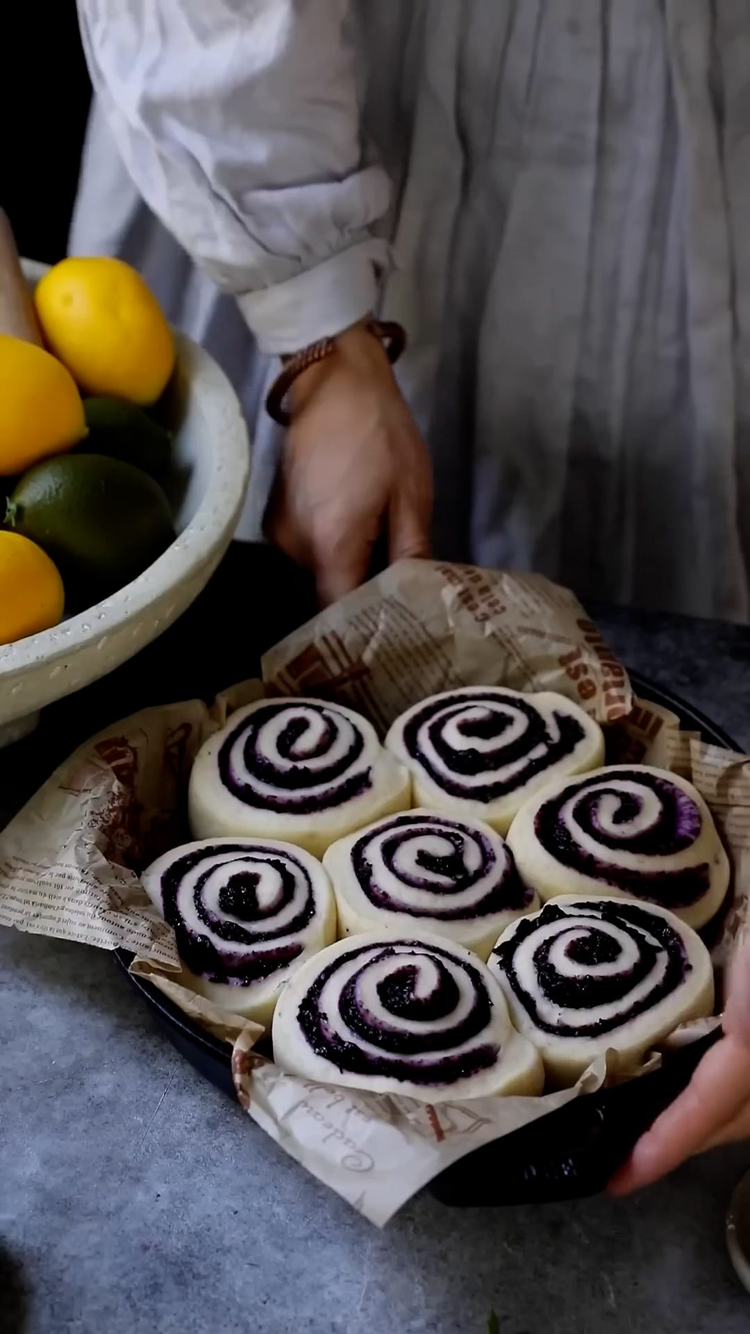 Soft breakfast rolls bursting with blueberries