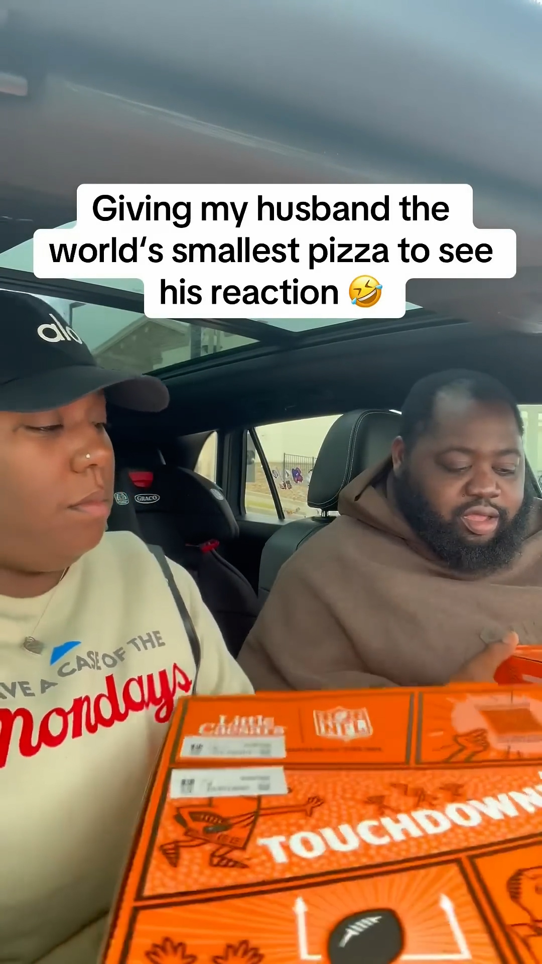 Husband's disappointment receiving tiny miniature pizza for dinner