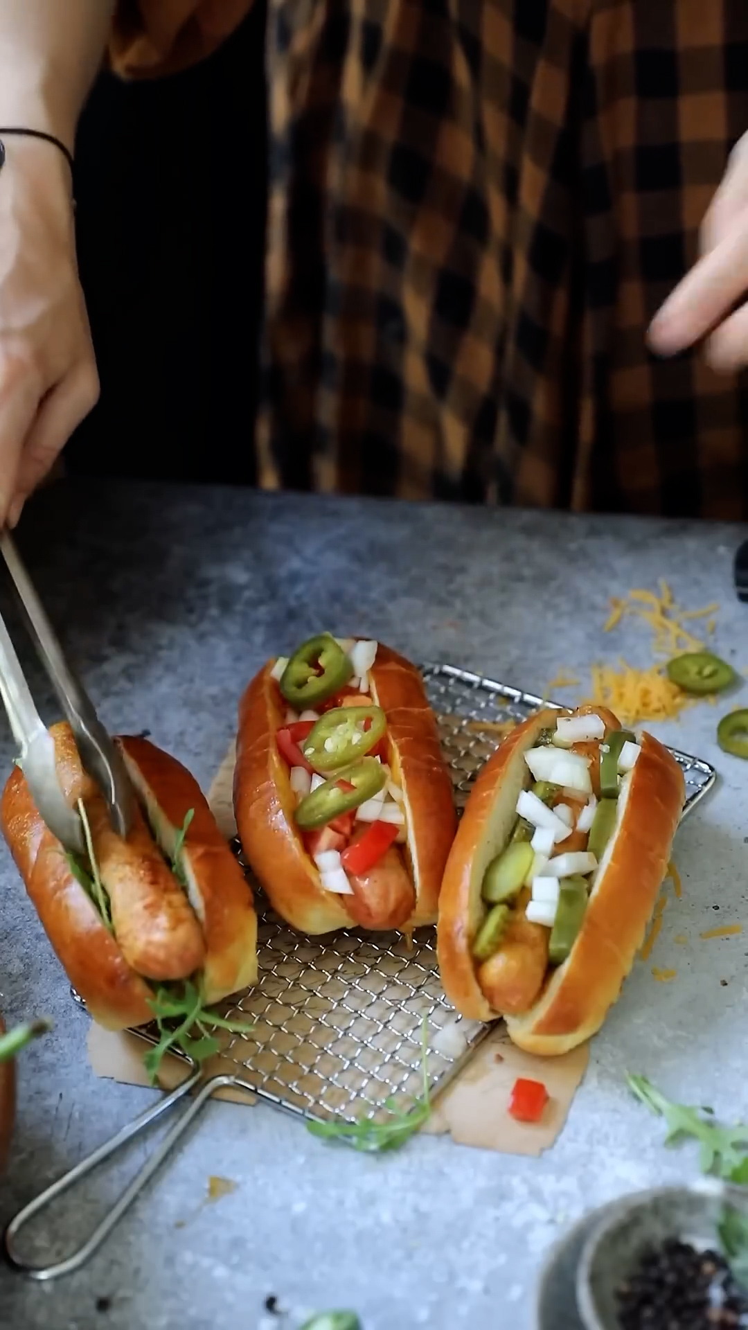 Homemade chicken sausages in soft buns