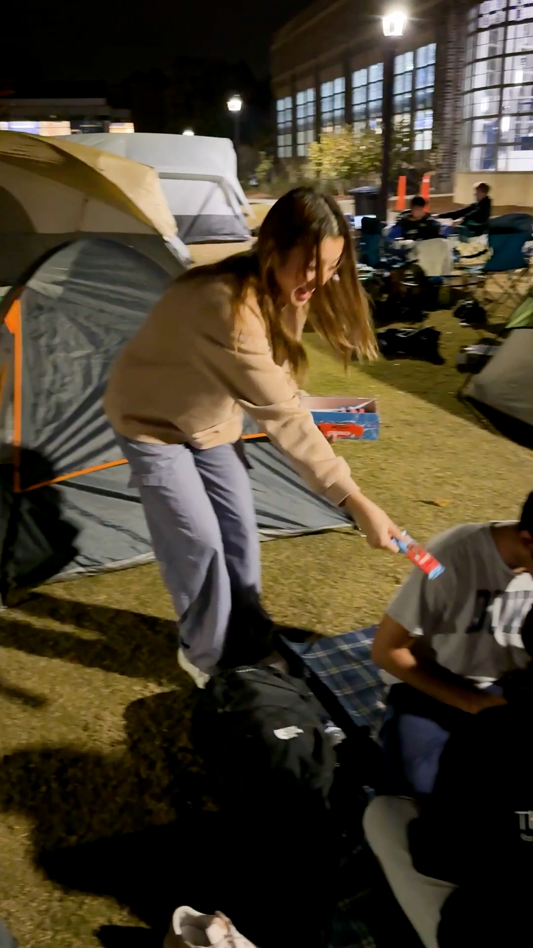 Giving away free chocolate to Duke students camping for basketball