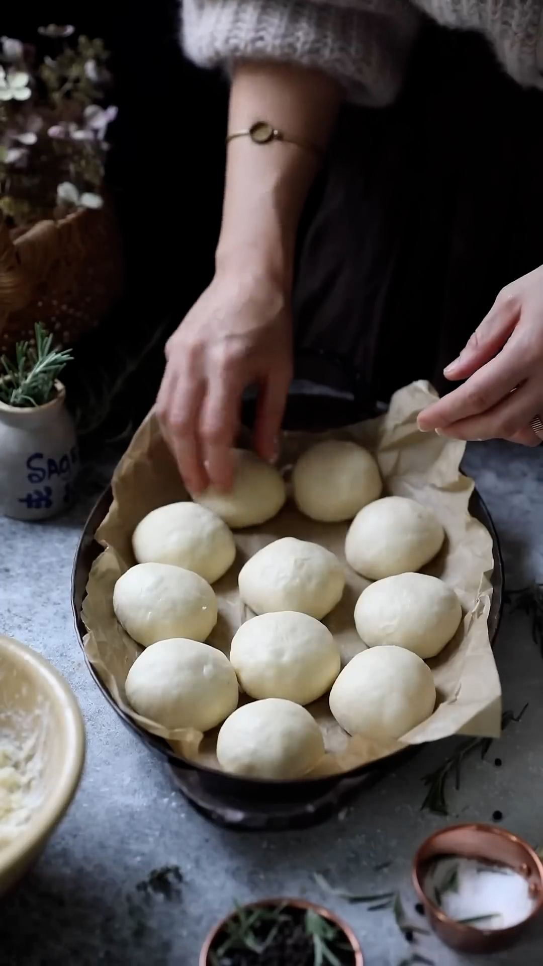 Fluffy dinner rolls brushed with butter