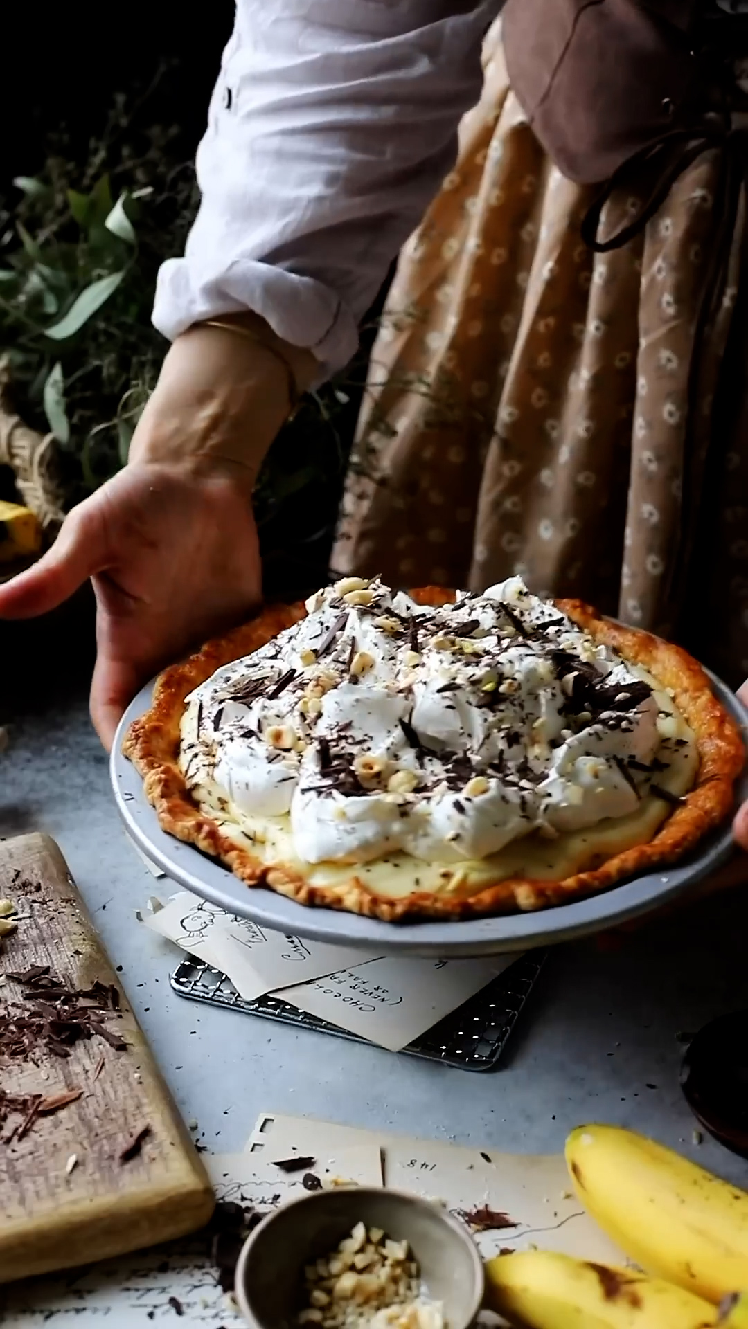 Classic banana cream pie with whipped topping