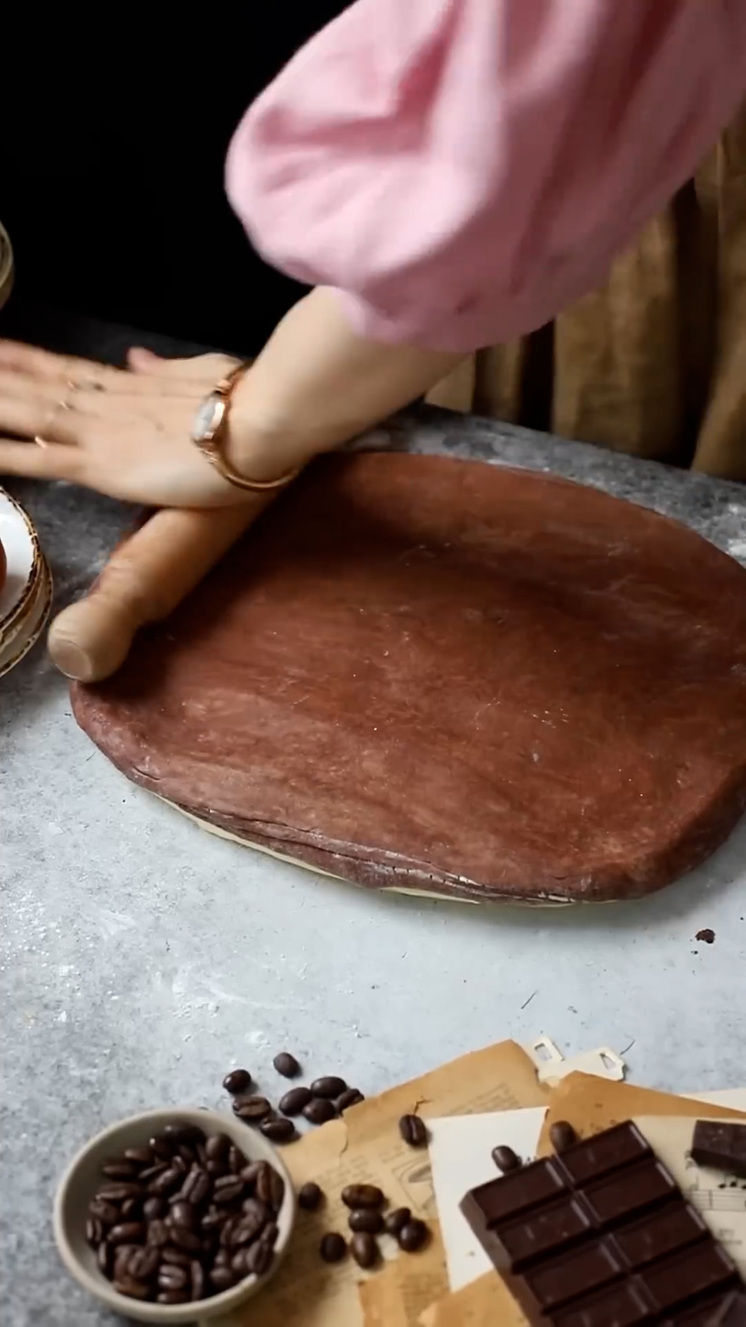 Flaky pastry wrapped around chocolate batons