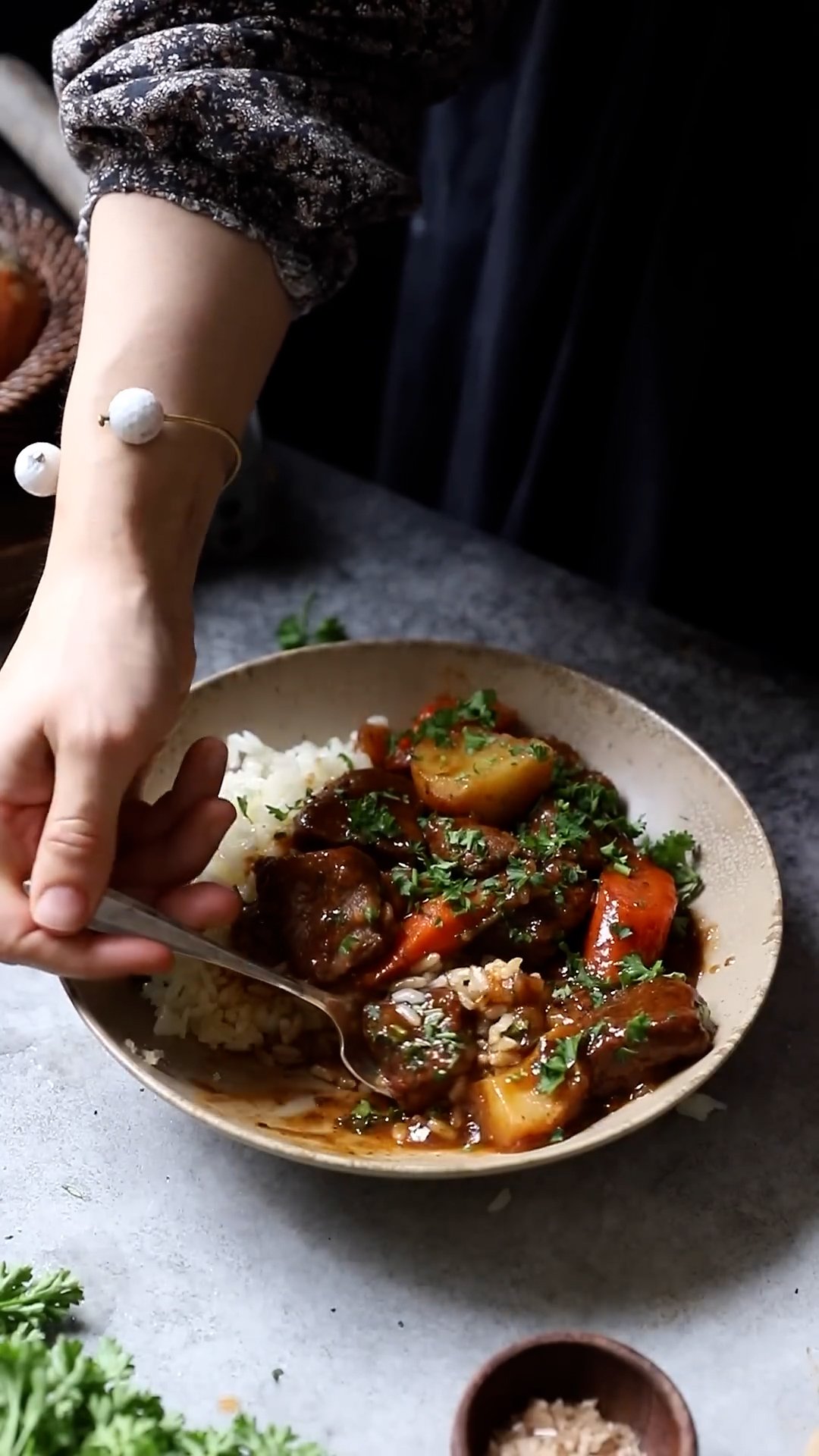 Hearty beef stew with tender chunks of meat