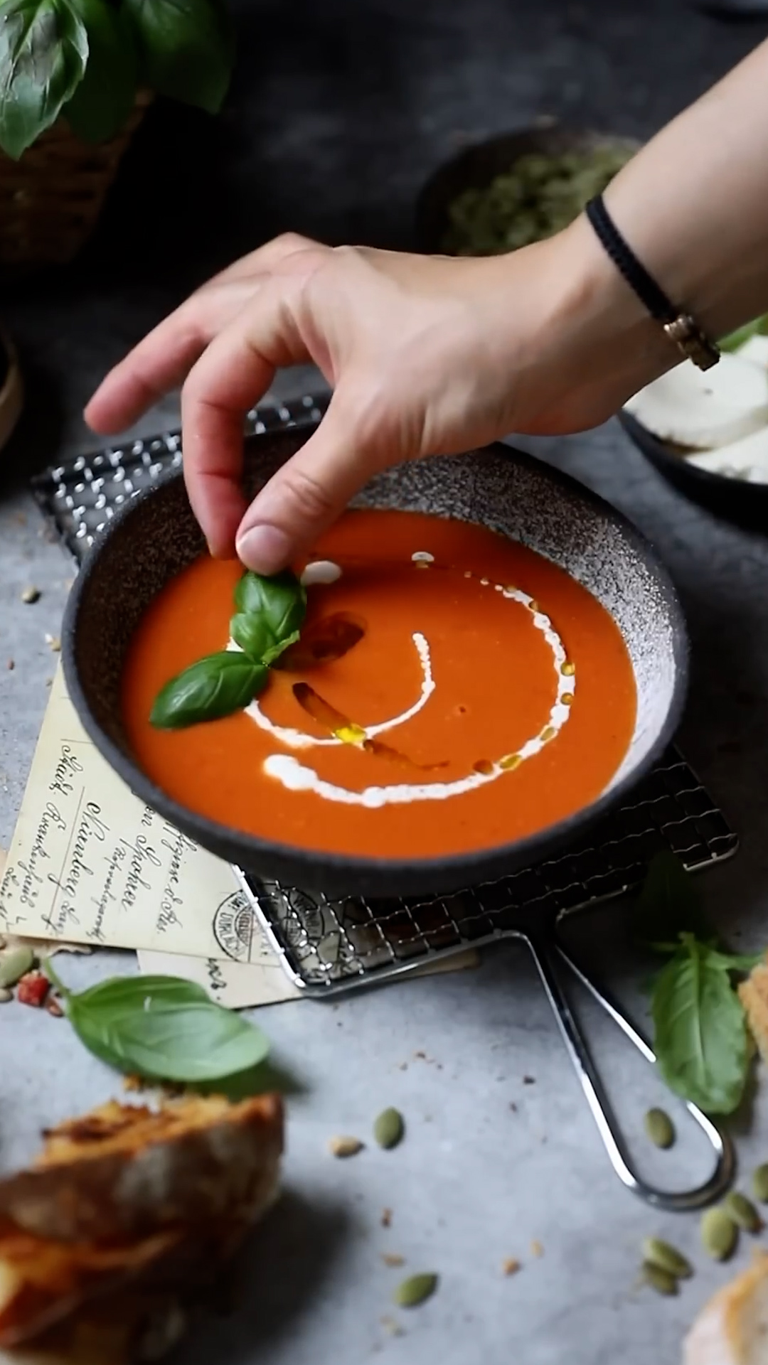 Golden grilled cheese served alongside tomato bisque