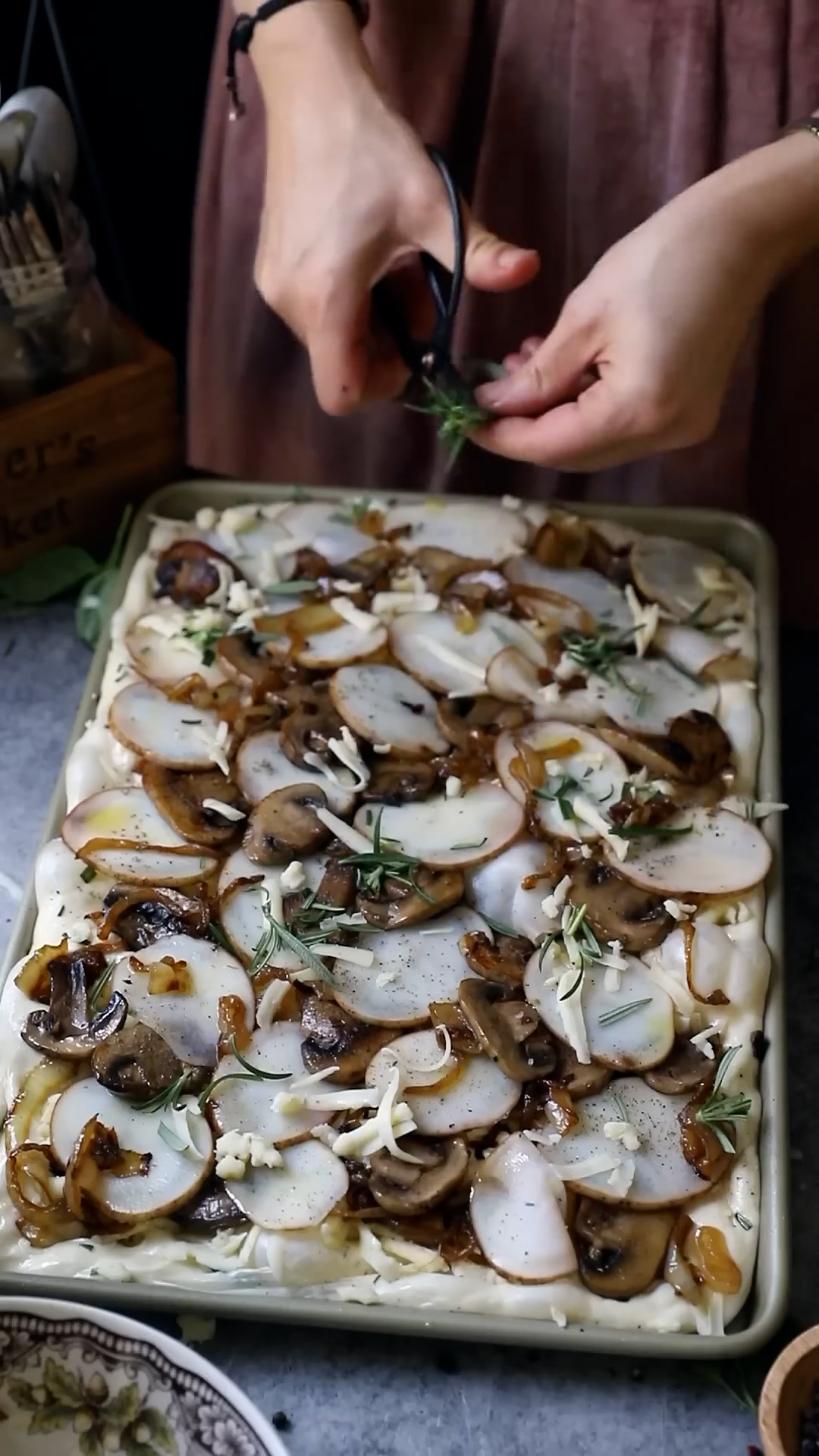 Olive oil bread topped with sweet caramelized onions