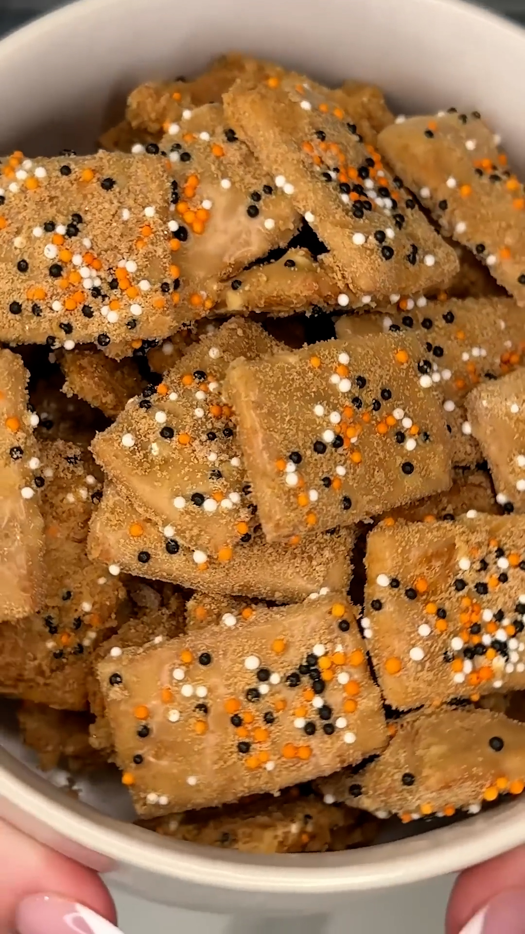 Salty pretzels coated in melted cookie spread for sweet coating