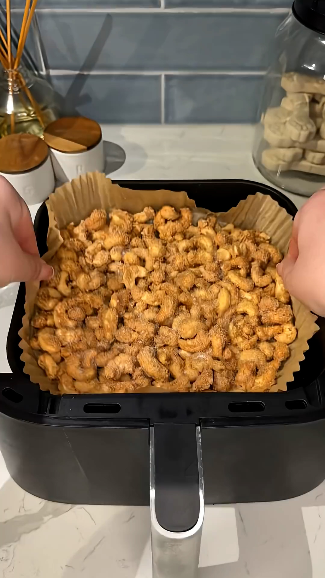 Glazed cashews get caramelized coating in countertop appliance