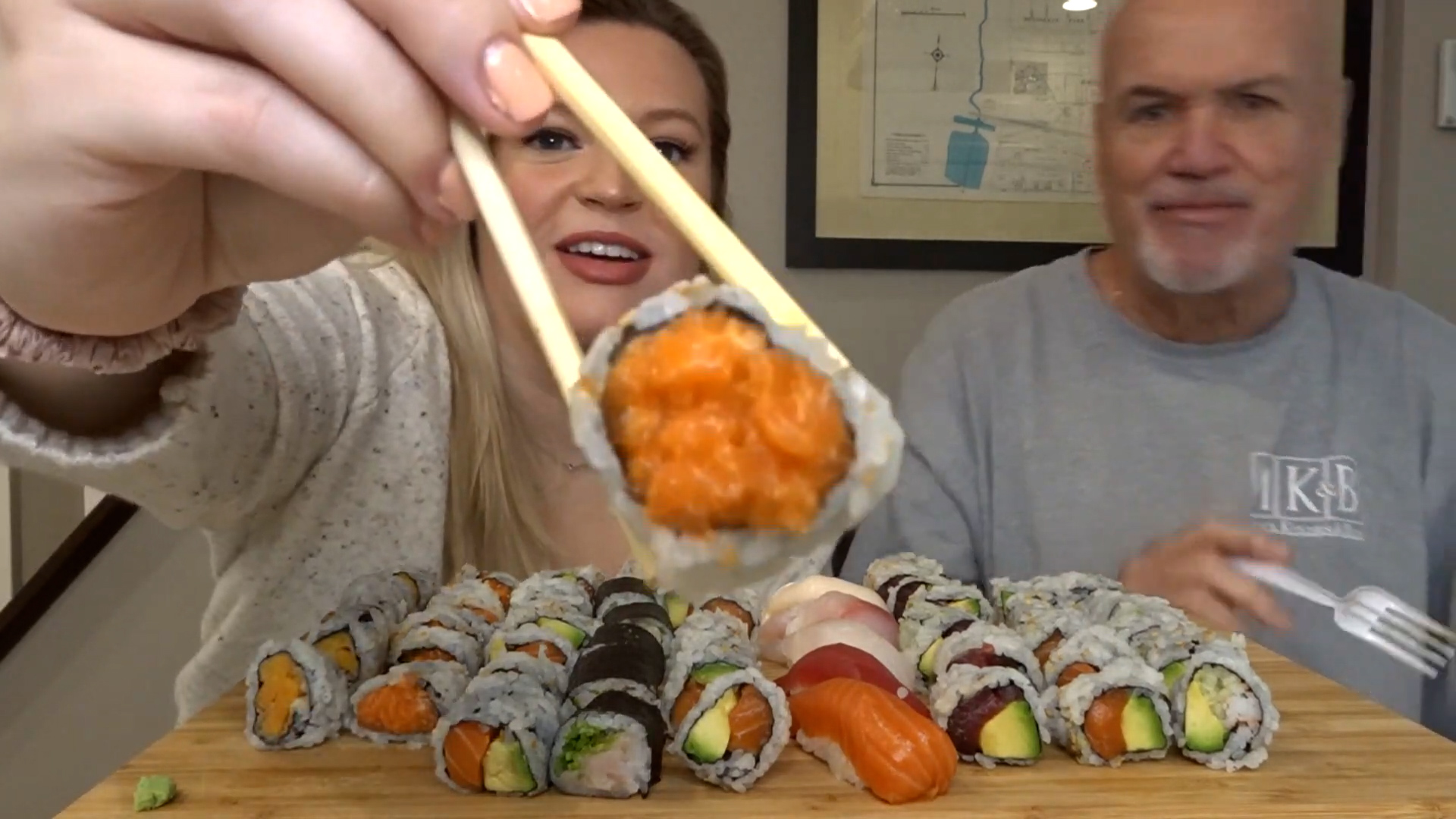 Huge sushi mukbang sharing this massive meal with my dad and loving it