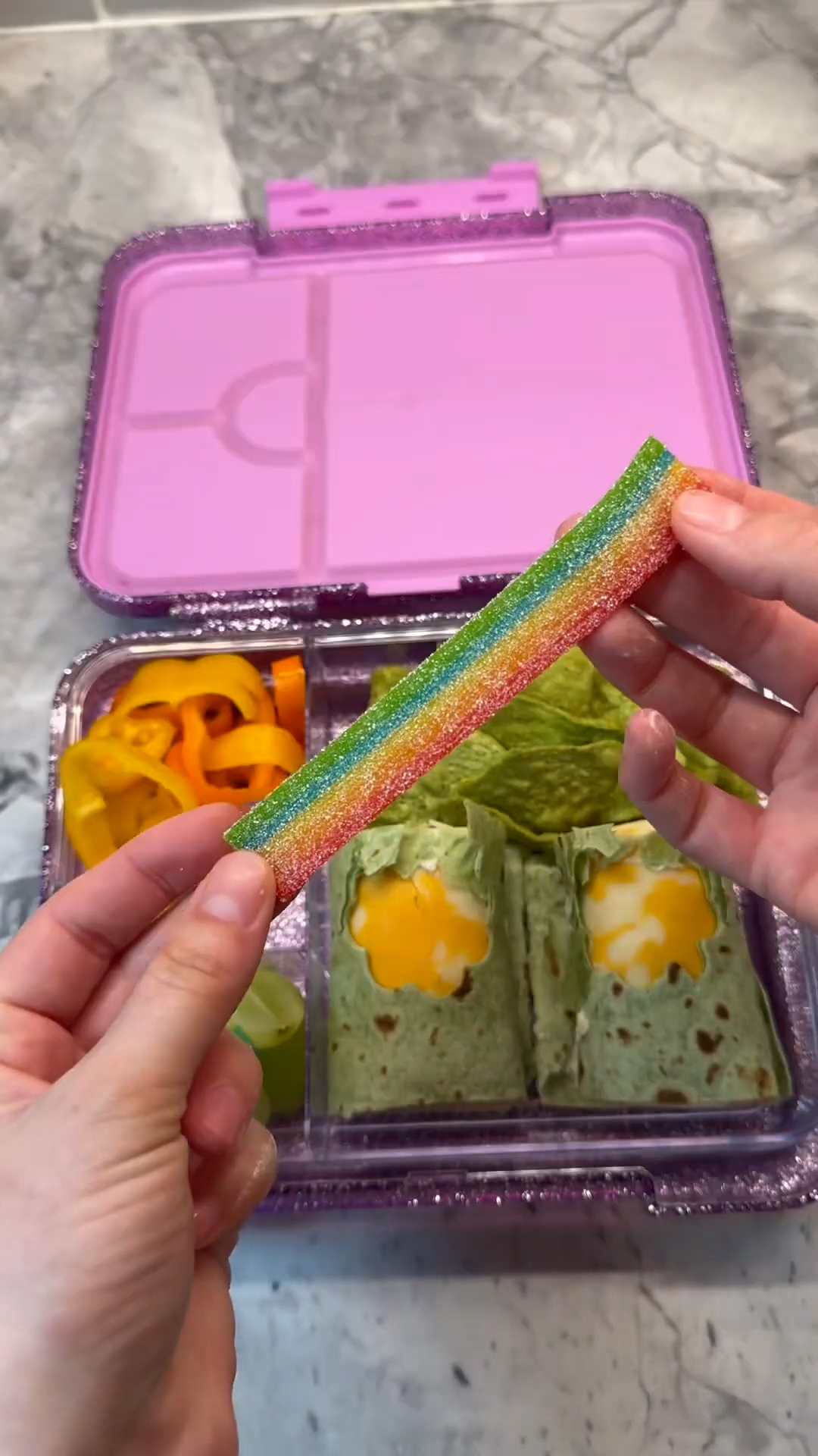 Colorful lunch with protein, vegetables, fruit and treats perfect for school days (2)