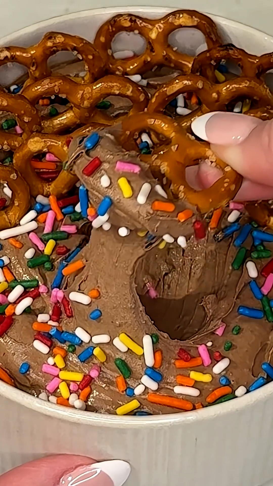 Rich brownie batter whipped into a dip and served with salty pretzels