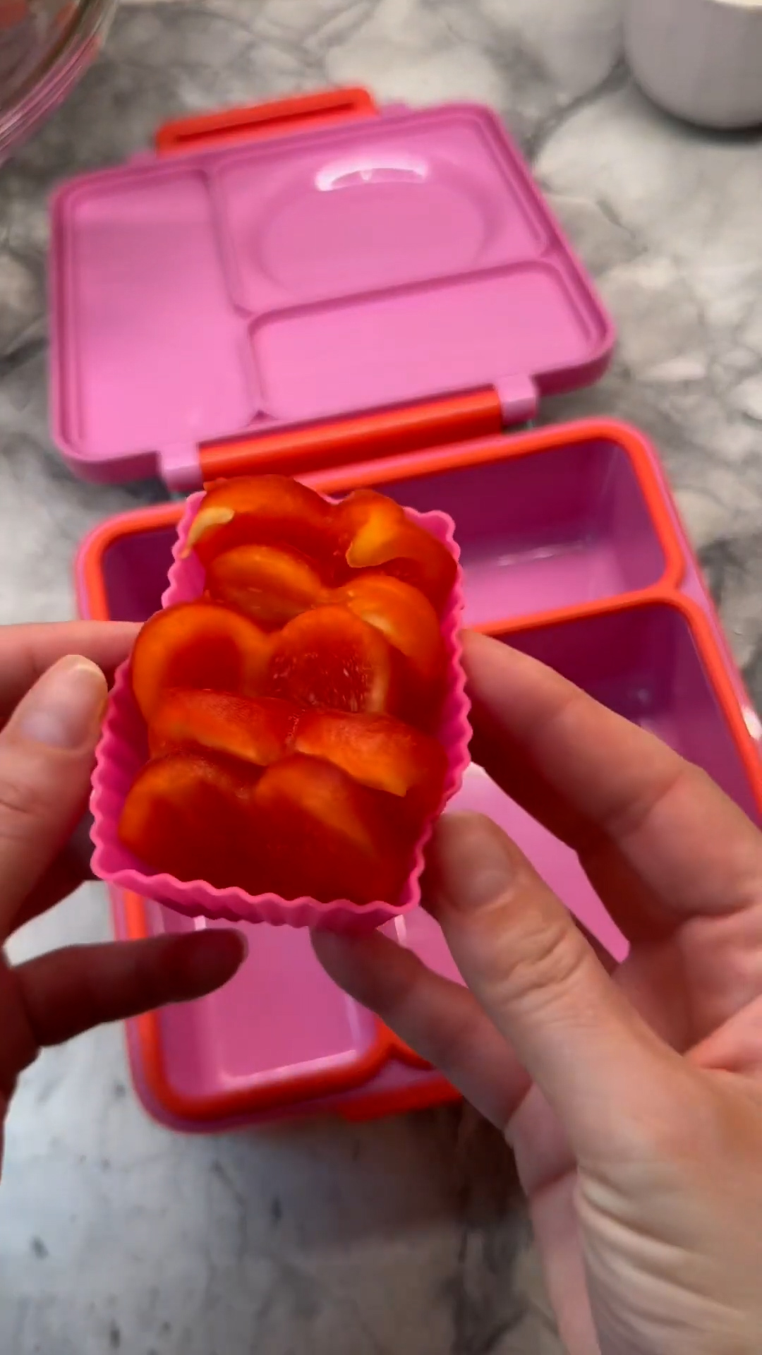 Colorful lunch with protein, vegetables and fruit perfect for school days