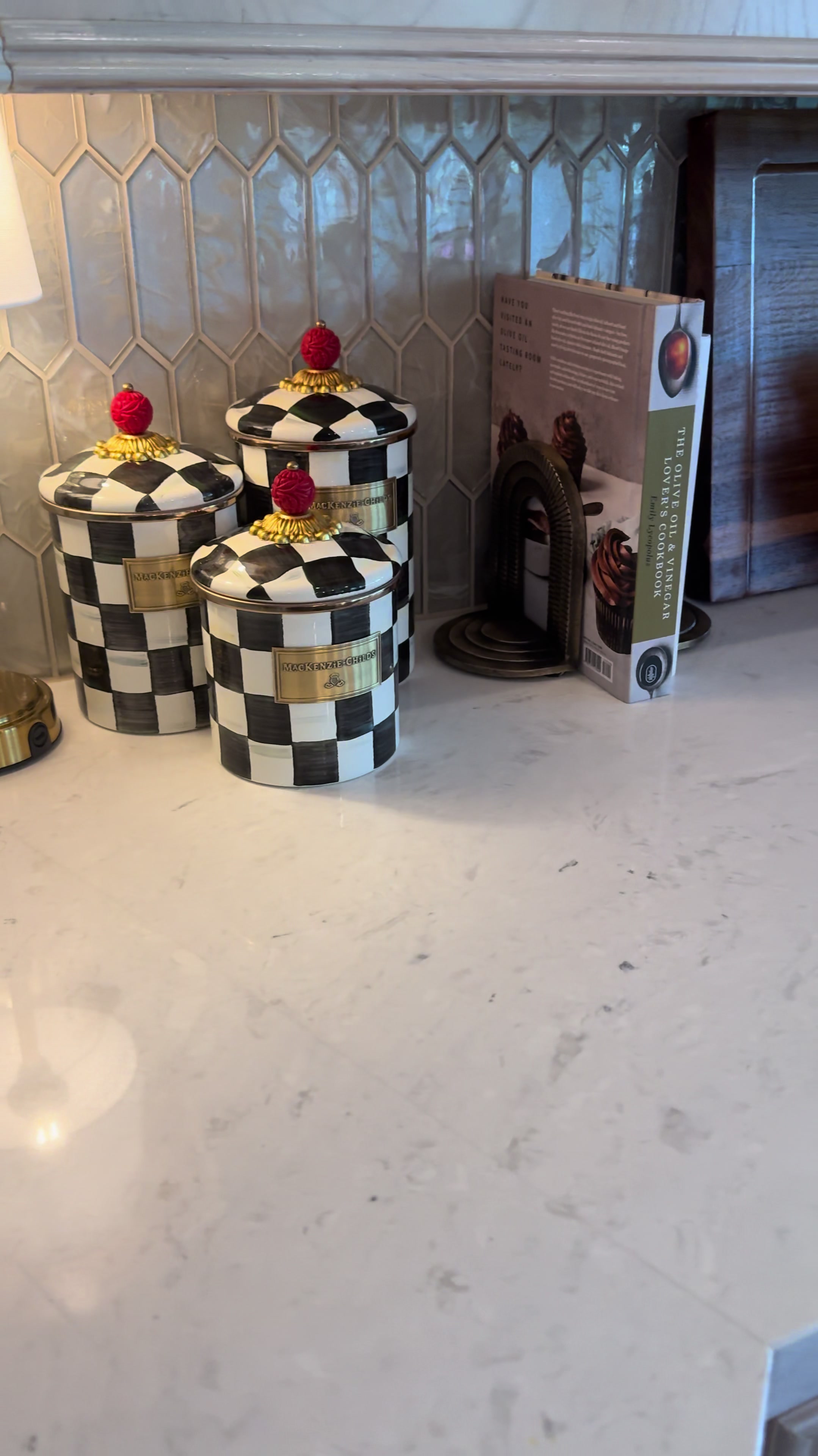 Showing off some kitchen counter decor with my favorite MacKenzie-Childs canisters