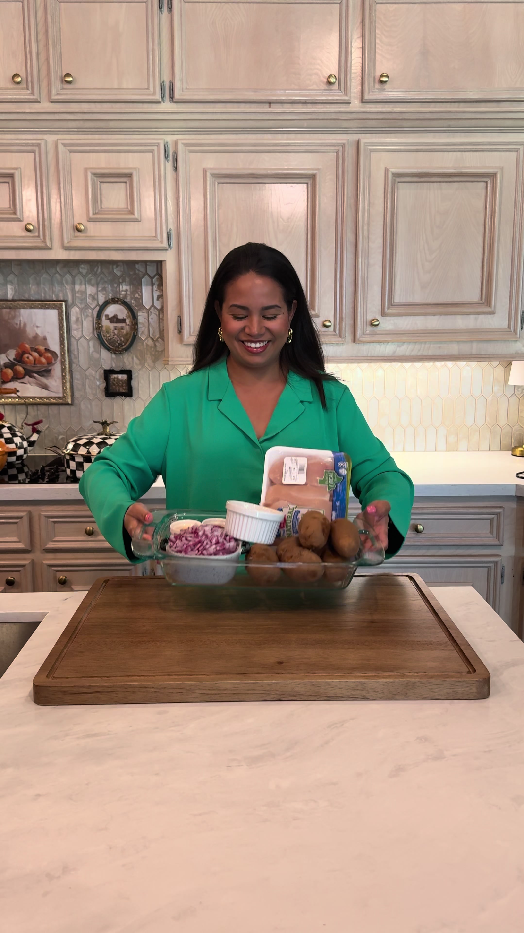 Making creamy garlic chicken and potatoes for dinner on a busy mom kind of day