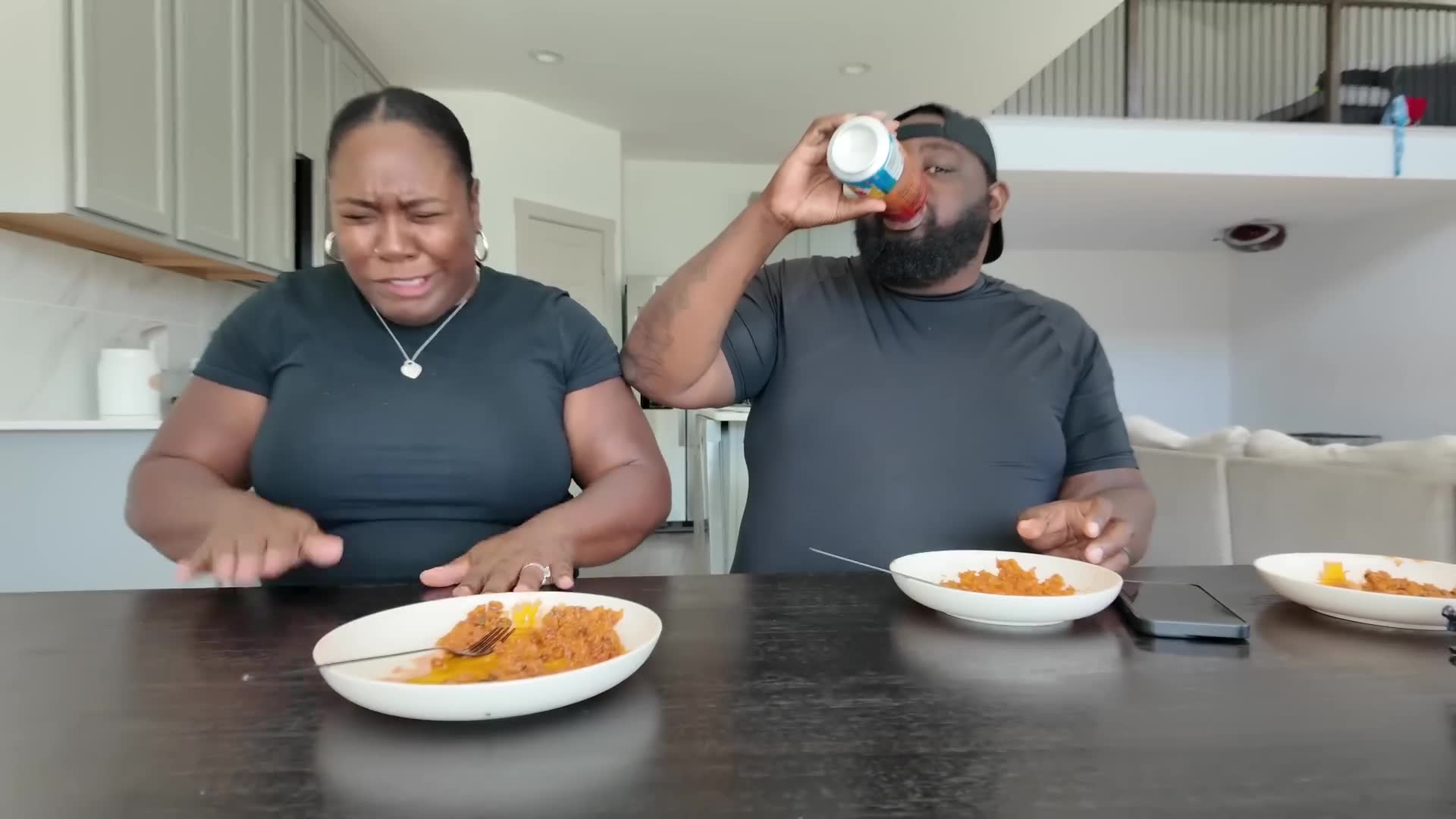My wife's face after biting into the fiery fried rice I made