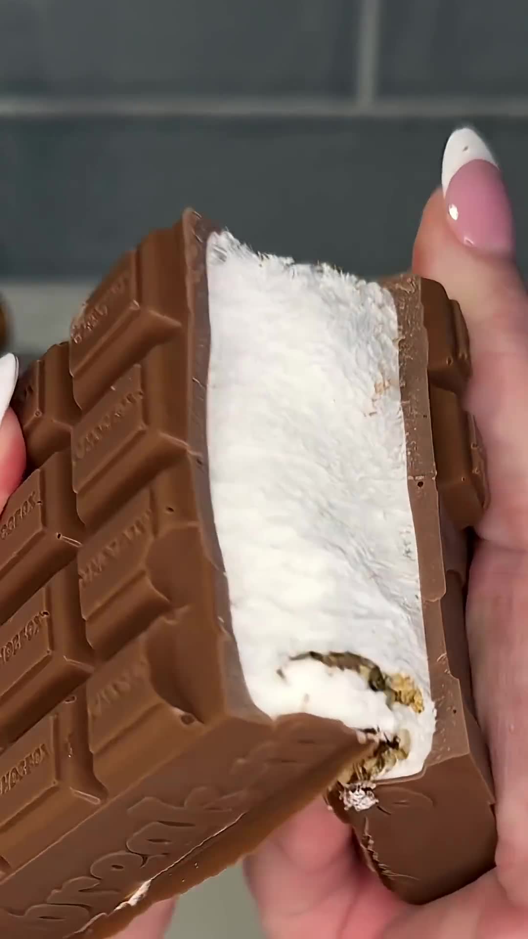 Handheld chocolate bar hides toasted marshmallow and graham inside