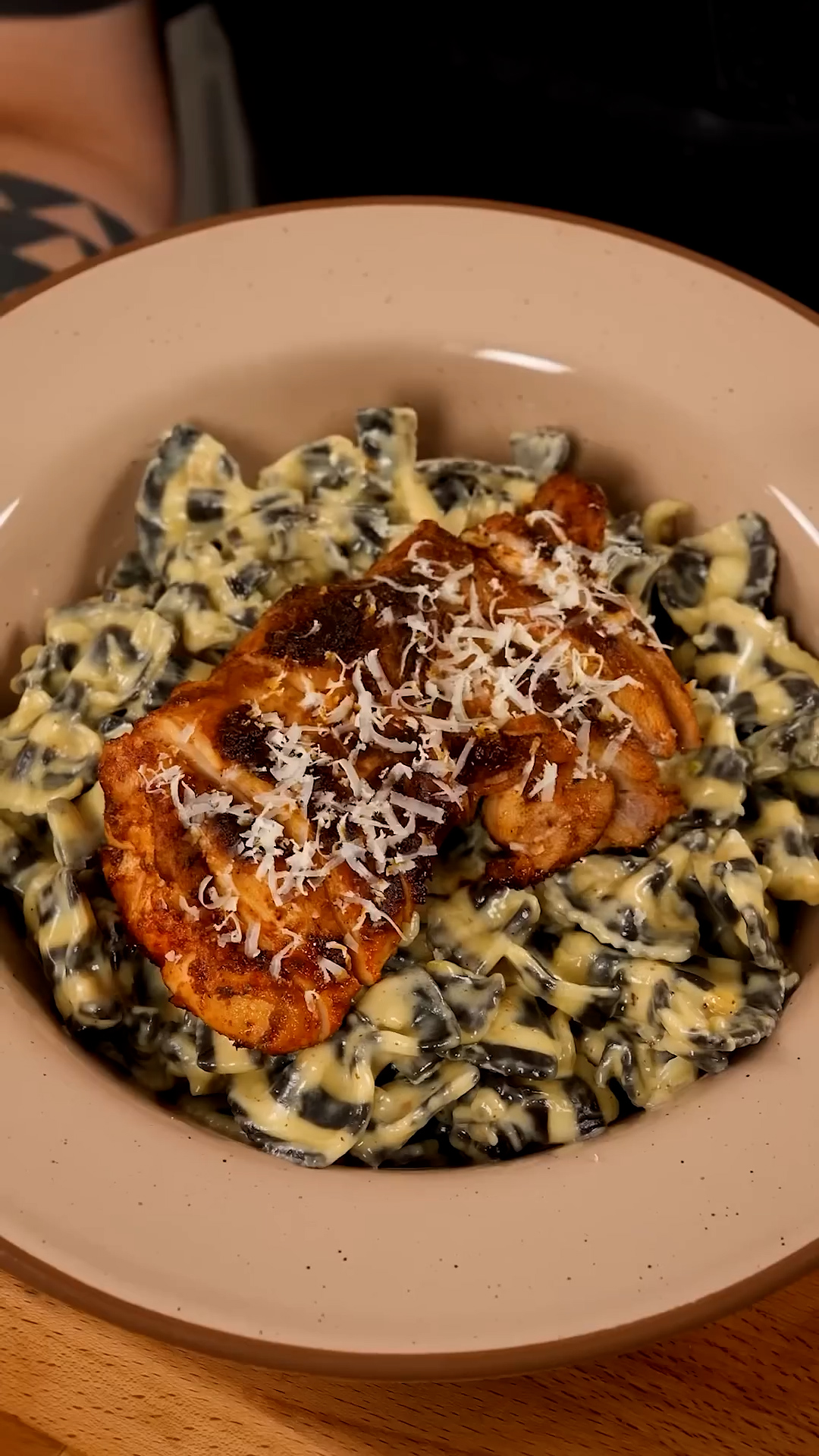 Cajun blackened chicken over creamy fettuccine alfredo